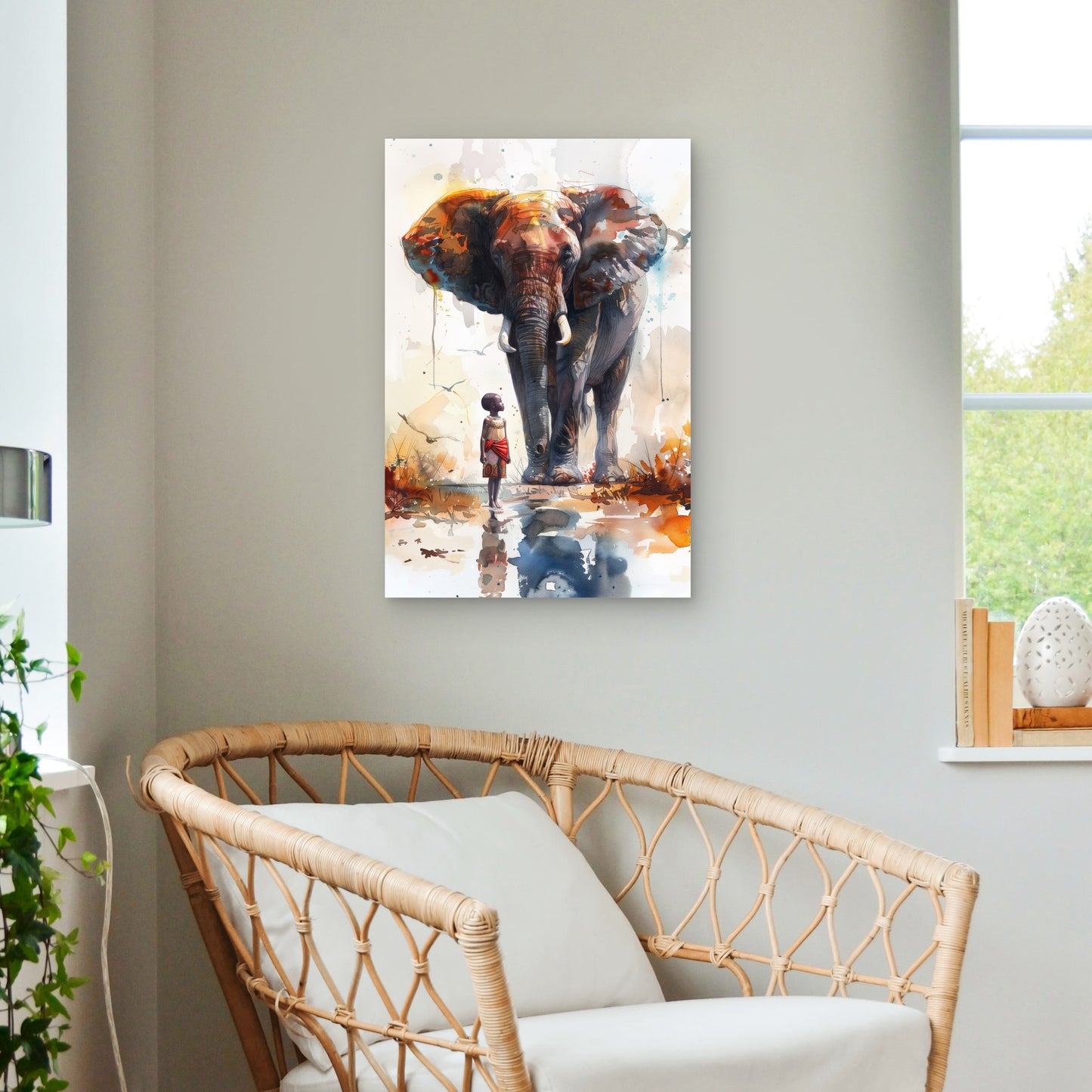 Watercolor Elephant Illustration 40x60cm Metal Print Ready to Hang
