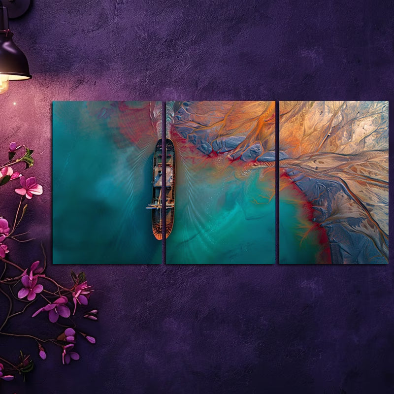 3pcs Boat contrasting with the Abstract Design Wall Art Set Canvas Framed 60x90cm - High Quality Print 100% Australian Made Wall Canvas Ready to Hang - Bella Home Decor