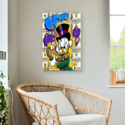 Duck Top Hat Gold Briefcase Money 60x90cm Metal Print Ready to Hang
