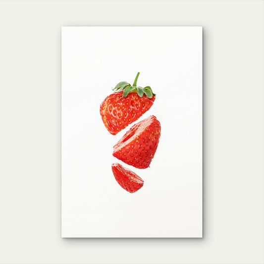 Sliced Strawberry Against A White Background 60x90cm Metal Print Ready to Hang