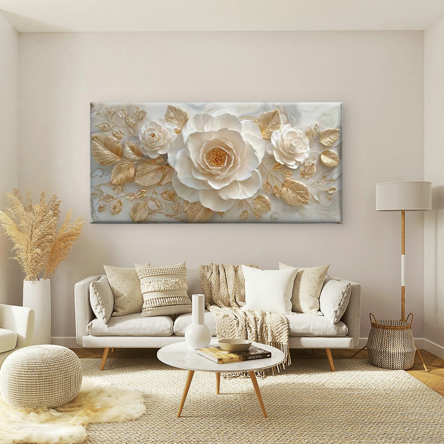 Golden Leaf Botanical  Wall Art Canvas Office Home Room Framed 120x60cm