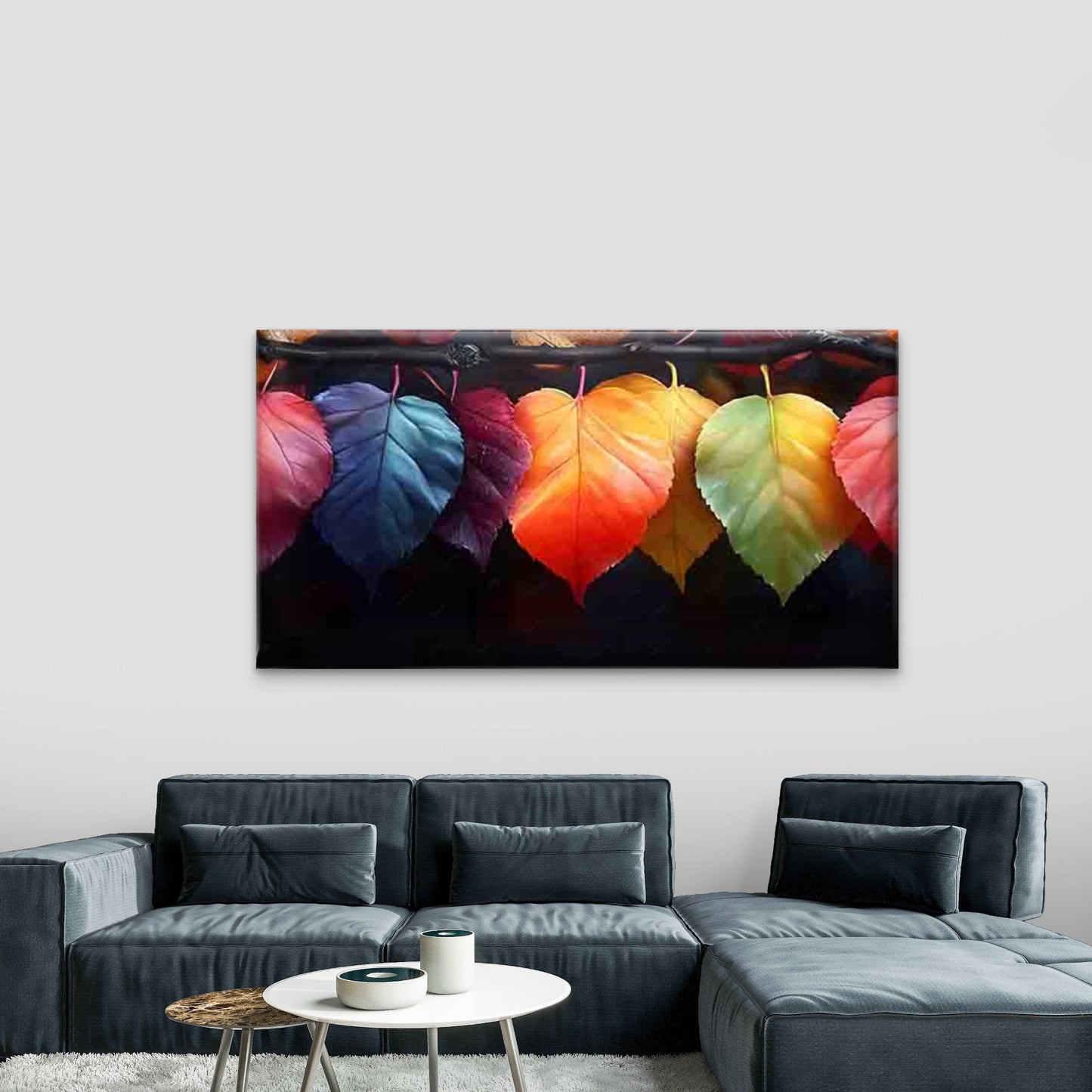 Colorful Gradient Leaves Wall Art Canvas Office Home Room Framed 120x60cm