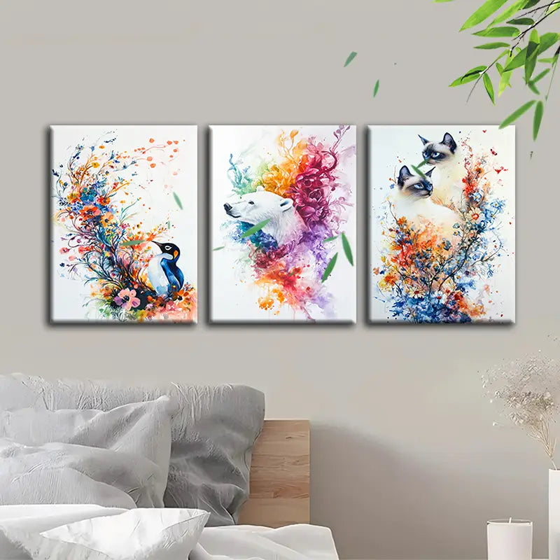 3pcs Penguins, Polar Bears, Siamese Cats Metal Print Ready to Hang Art