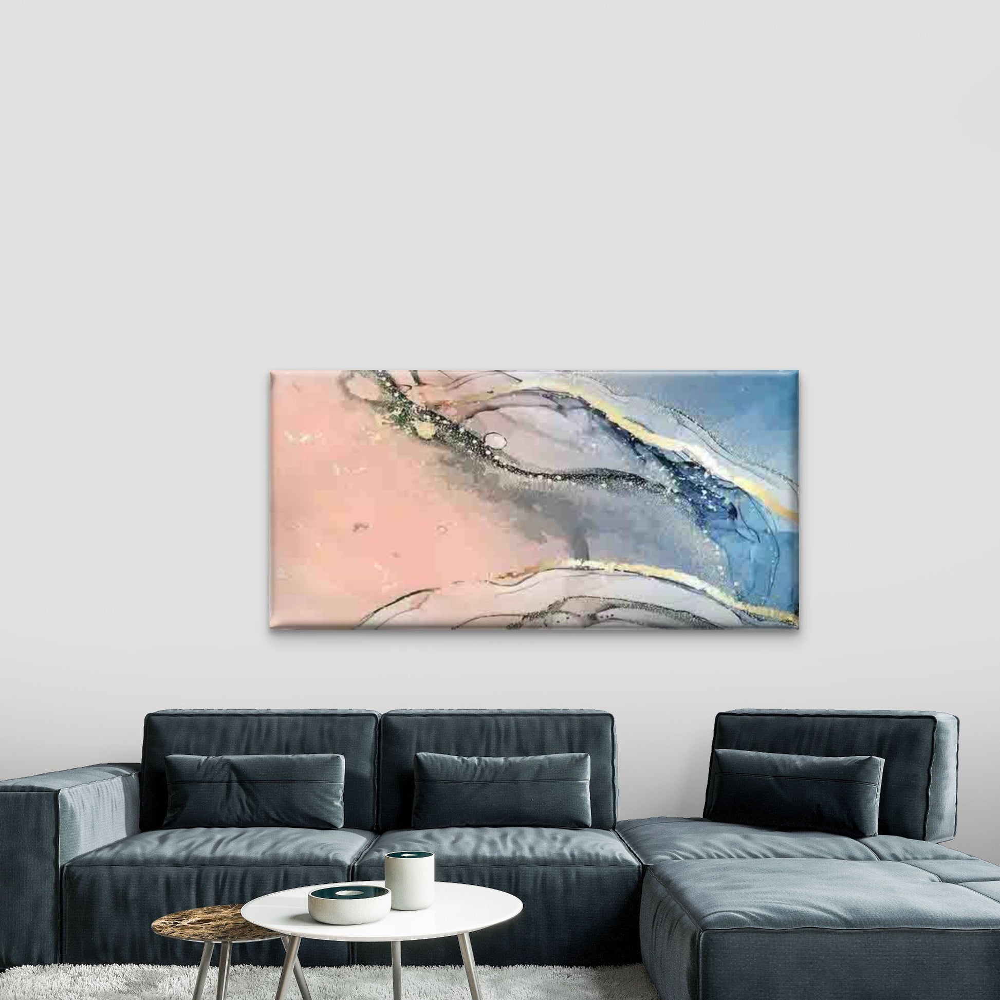 Abstract Blue And Pink Fluid Wall Art Canvas Office Home Room Framed 120x60cm - Bella Home Decor