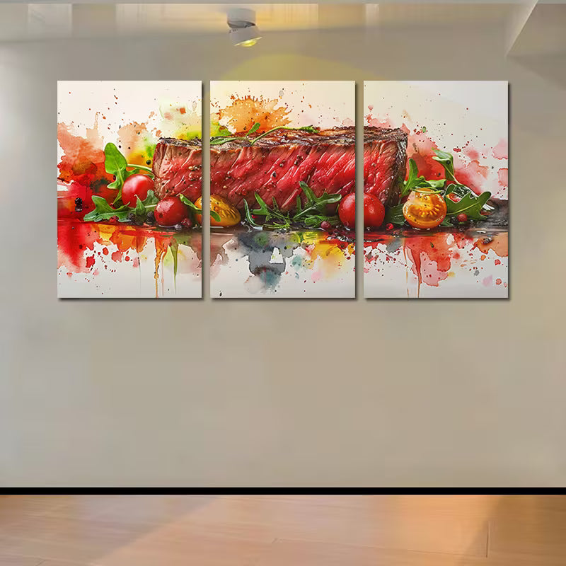 3pcs Delicious Steak Painting Design Wall Art Set Canvas Framed 50x70cm - High Quality Print 100% Australian Made Wall Canvas Ready to Hang - Bella Home Decor