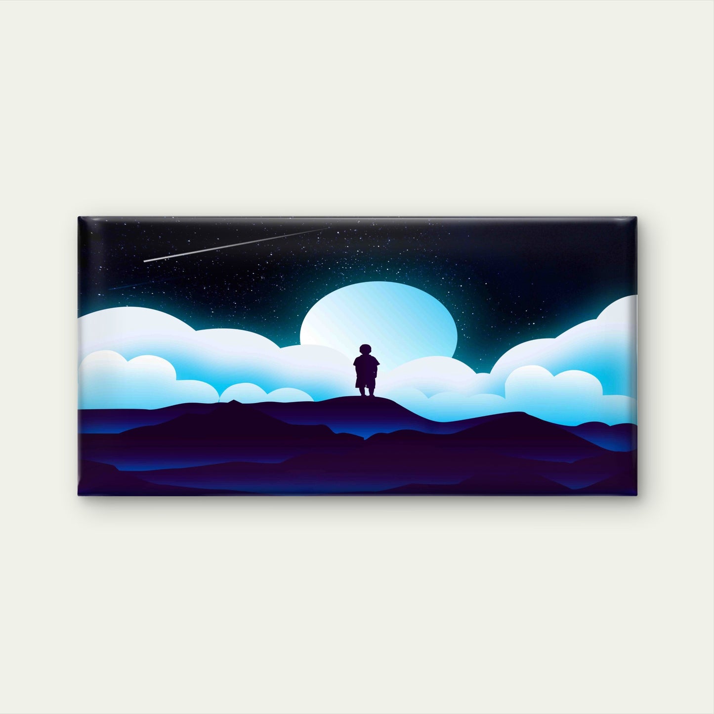 Blue Full Moon Silhouette Wall Art Canvas Office Home Room Framed 120x60cm
