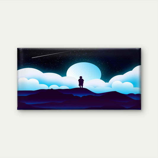 Blue Full Moon Silhouette Wall Art Canvas Office Home Room Framed 120x60cm