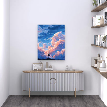 Soft Pastel Sky with Silhouette Figure Metal Print Ready to Hang