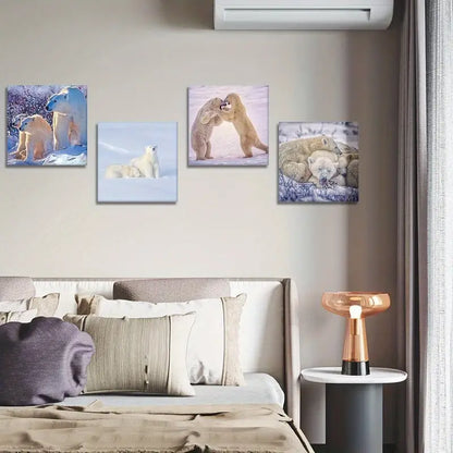 4pcs  Polar Bear Family Picture Paintingg Wall Art Canvas Framed