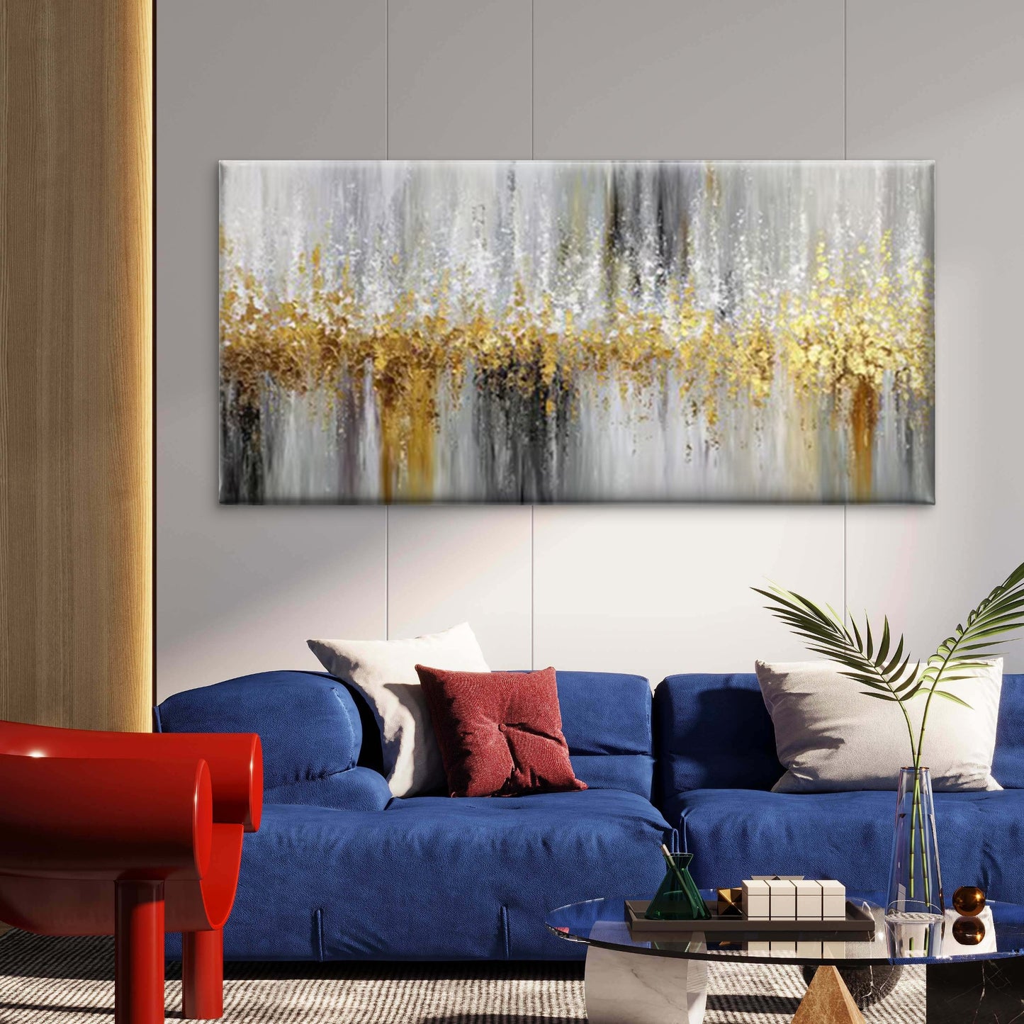 Abstract Minimalist Golden Textured Painting Wall Art Canvas Office Home Room Framed 120x60cm