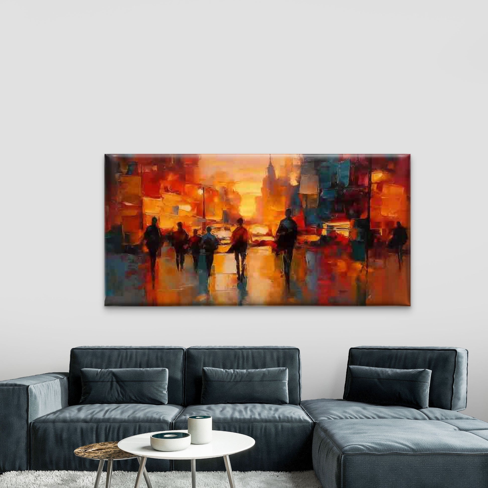 Modern Abstract Cityscape Wall Art Canvas Office Home Room Framed 120x60cm - Bella Home Decor