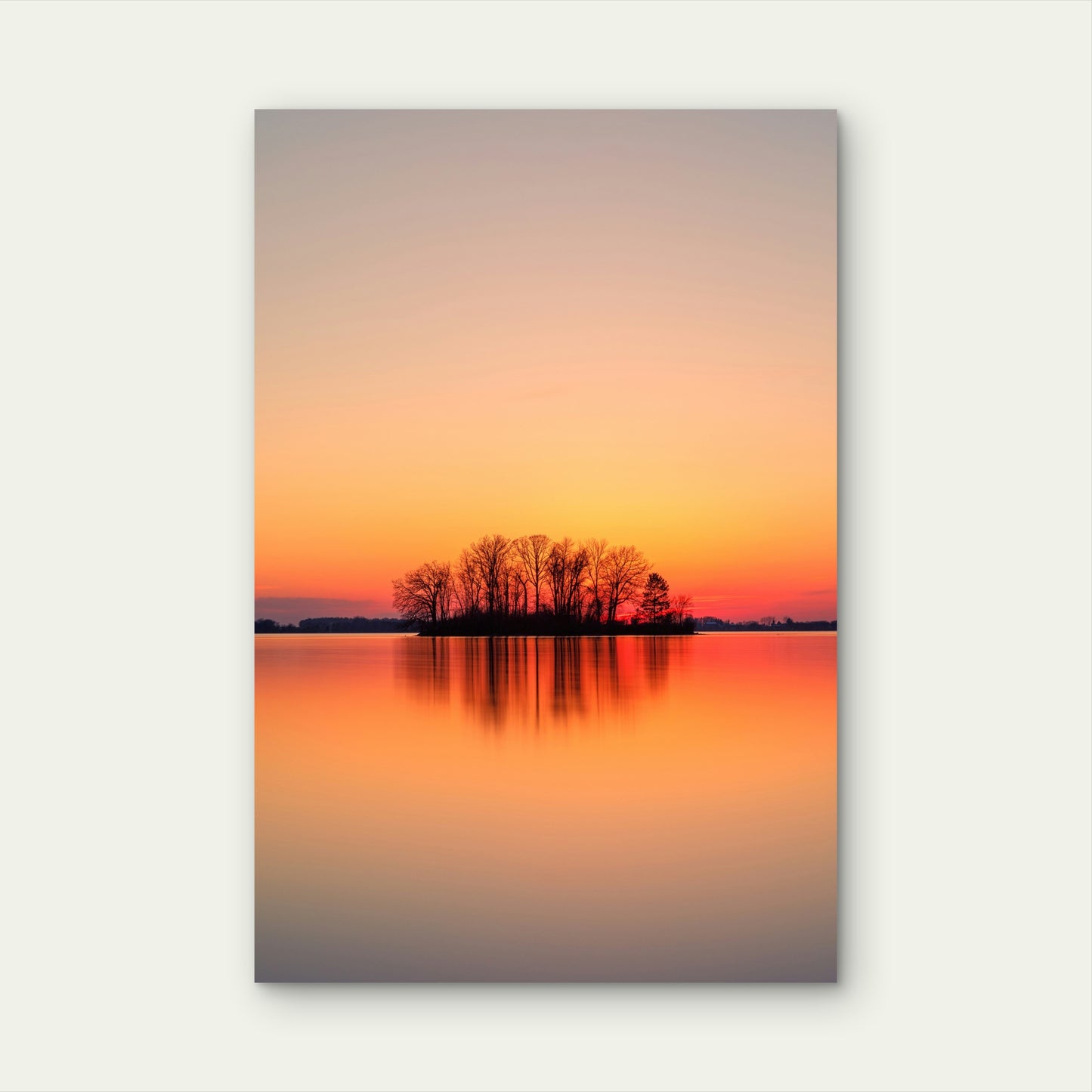 Tree Covered Island Silhouetted Against The Vibrant Sky 60x90cm Metal Print Ready to Hang