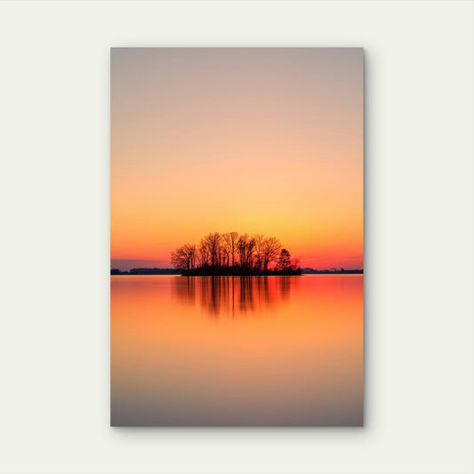 Tree Covered Island Silhouetted Against The Vibrant Sky 60x90cm Metal Print Ready to Hang