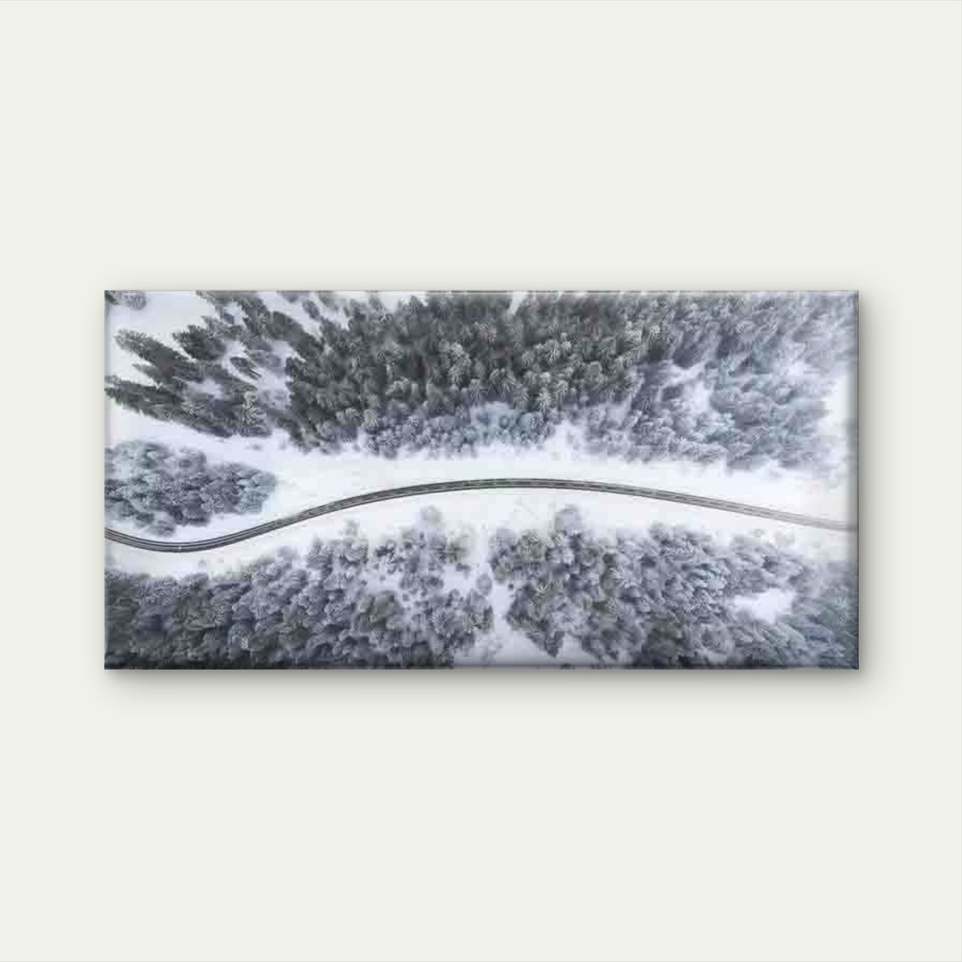 Aerial Winter Forest Road Lands Wall Art Canvas Office Home Room Framed 120x60cm - Bella Home Decor