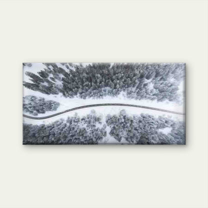 Aerial Winter Forest Road Lands Wall Art Canvas Office Home Room Framed 120x60cm - Bella Home Decor
