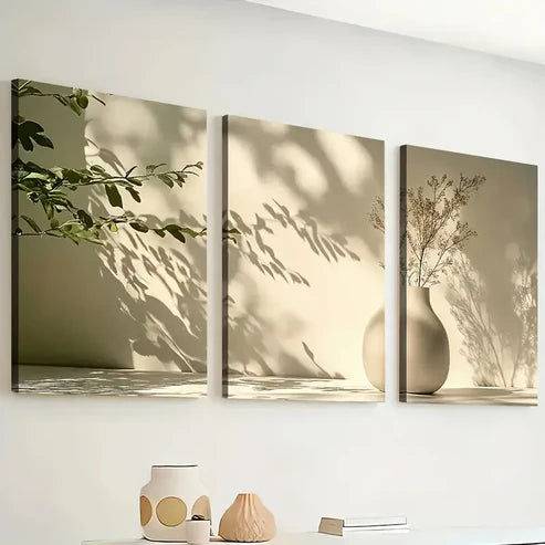 3pcs Simple Style Modern Potted Plant Art Shadow Wall Art Set Canvas Unframed - High Quality Print 100% Australian Made Wall Canvas