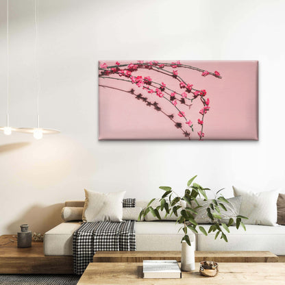 Pink Flowers Branch Wall Art Canvas Office Home Room Framed 120x60cm