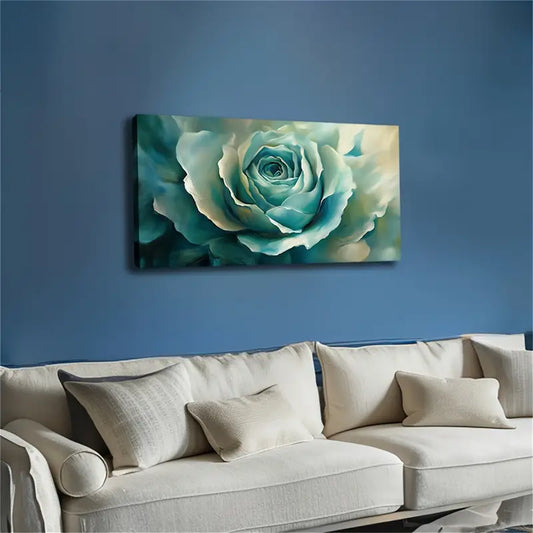 Turquoise Rose Modern Minimalist Wall Art Canvas Office Home Room Framed 120x60cm