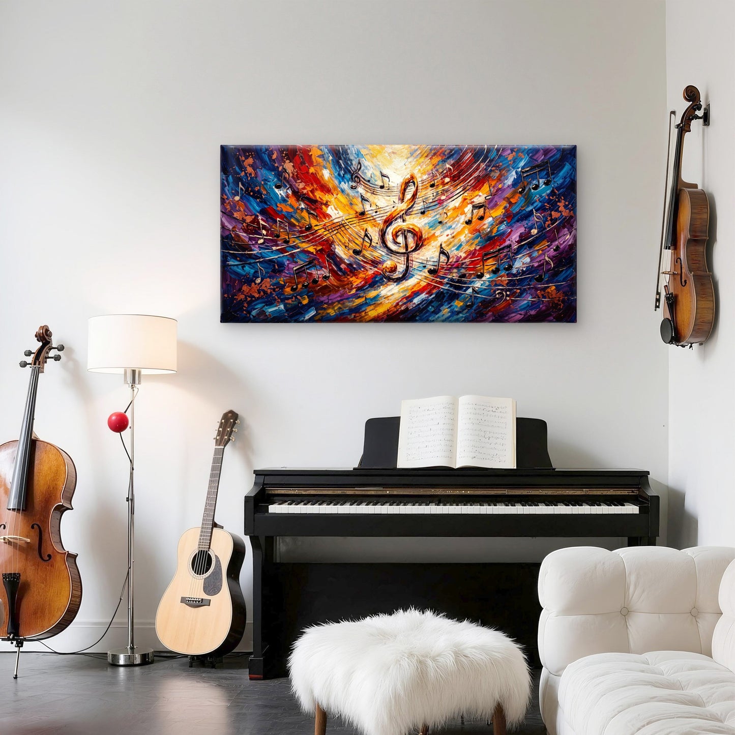 Music Notes Treble Clef Colorful Wall Art Canvas Office Home Framed 120x60cm