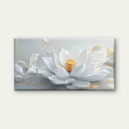 White Lotus with Golden Accents Wall Art Canvas Office Home Room Framed 120x60cm - Bella Home Decor
