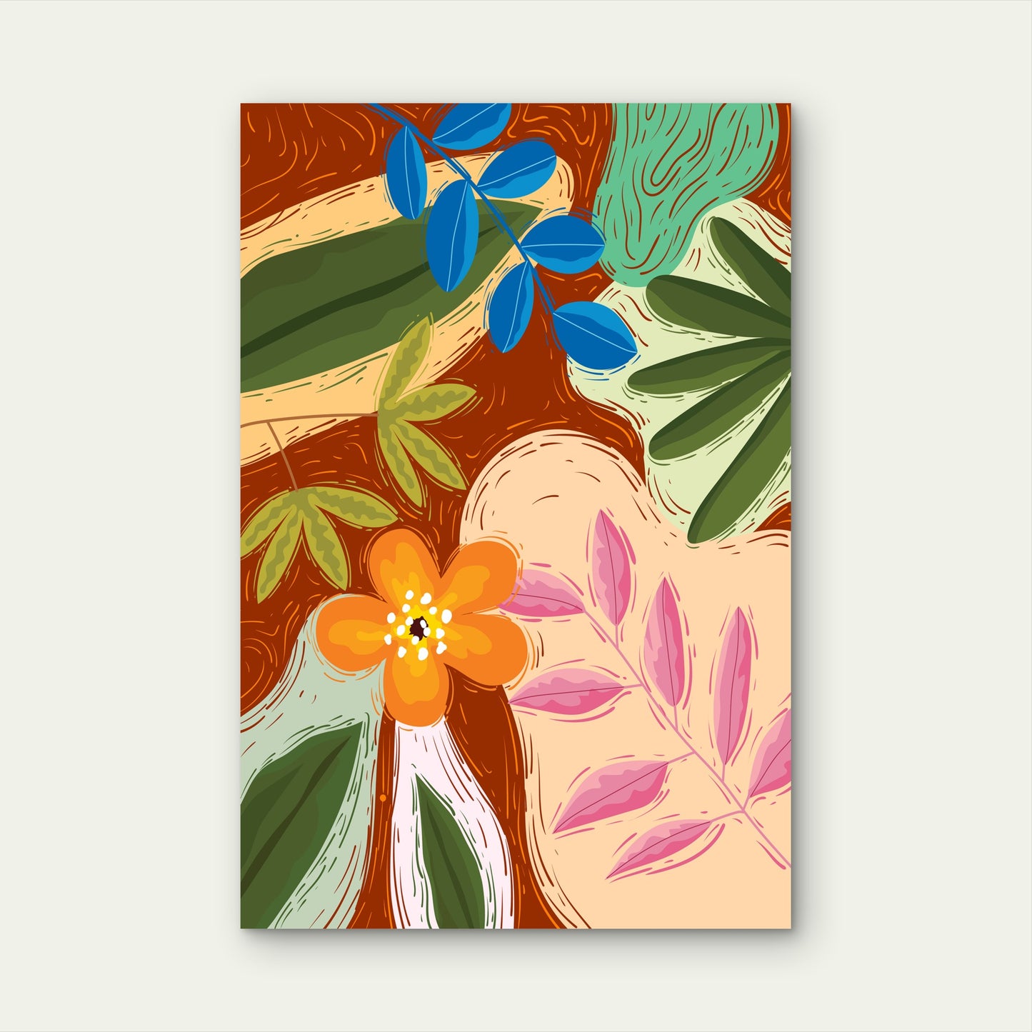 Modern Abstract Boho Floral Illustration 60x90cm Metal Print Ready to Hang