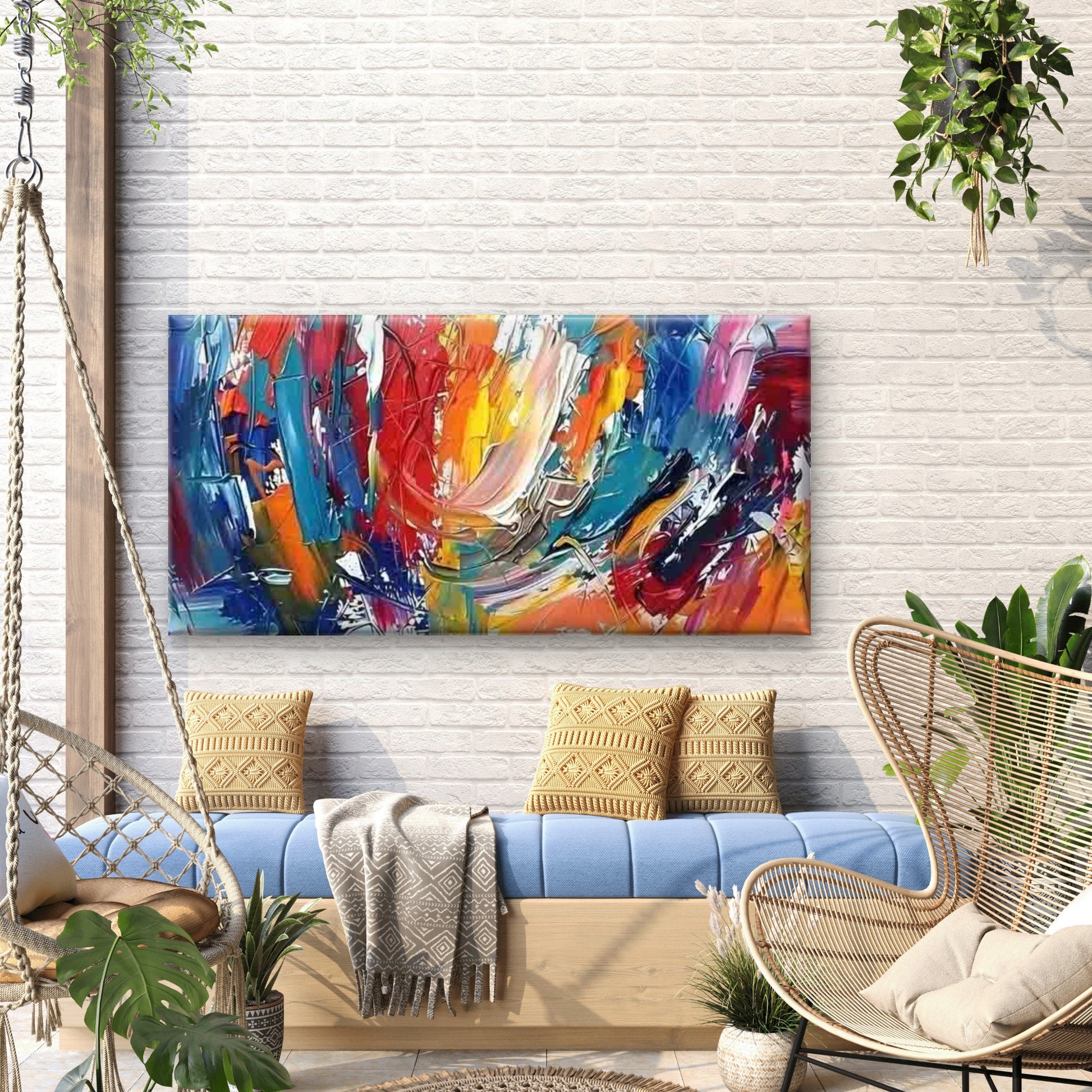 Abstract Colorful Paint Strokes Wall Art Canvas Office Home Room Framed 120x60cm - Bella Home Decor