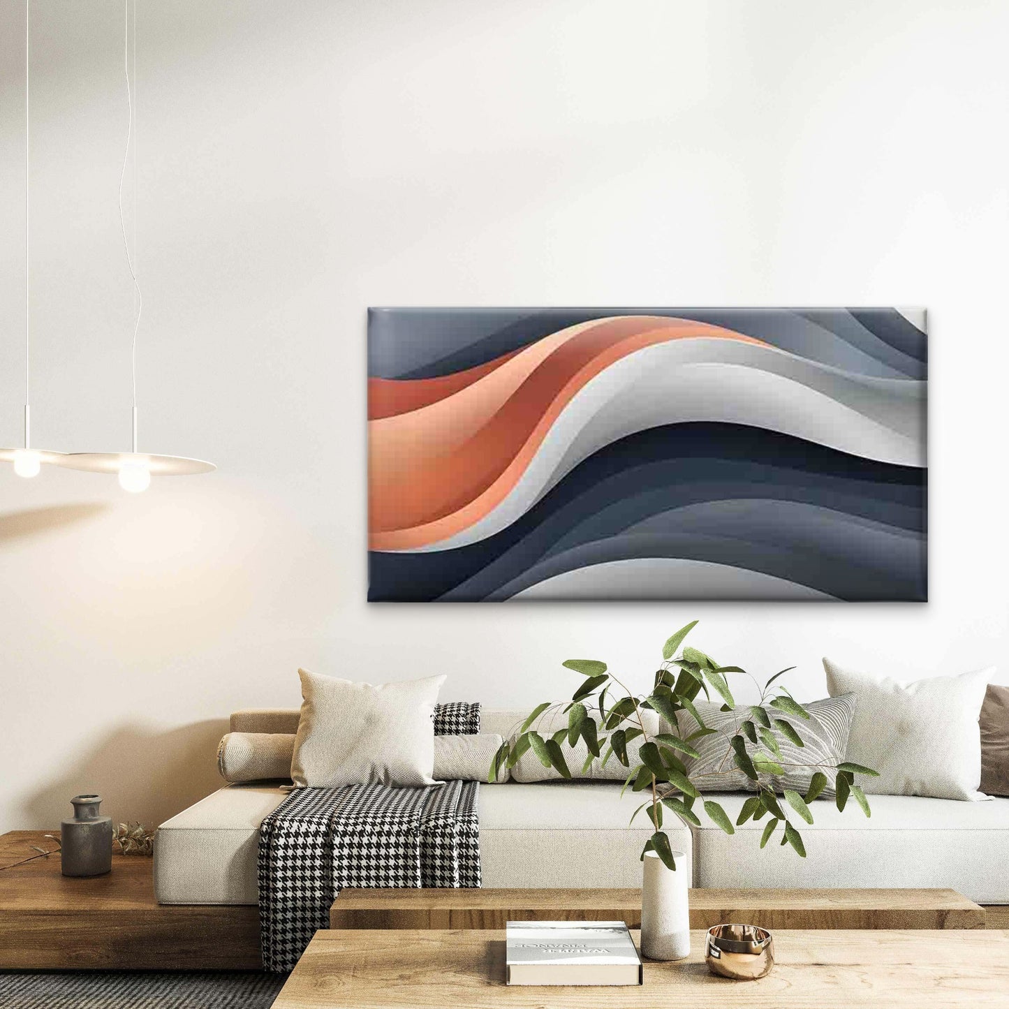 Gradient Wave Pattern Wall Art Canvas Office Home Room Framed 120x60cm