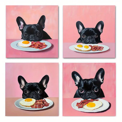 4pcs Charming Black French Bulldog   Wall Art Canvas Framed