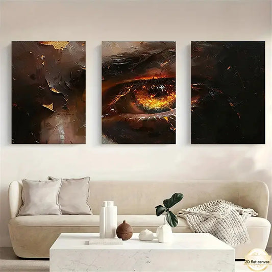 3pcs Golden Black White Brown Fiery Eye Metal Print Ready to Hang Art