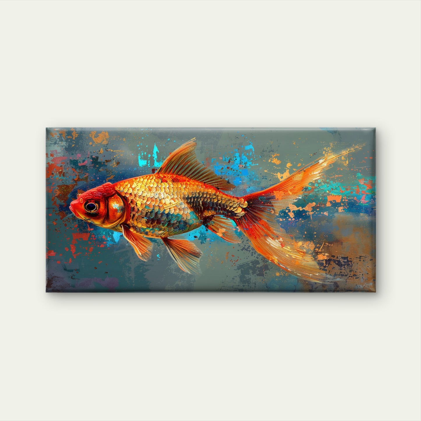 Vibrant Goldfish Abstract Wall Art Canvas Office Home Room Framed 120x60cm