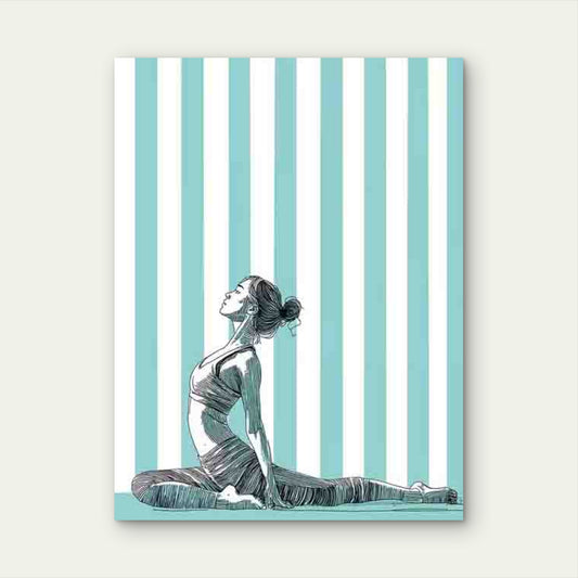 Woman in a Green Striped Yoga Pose 60x90cm Metal Print Ready to Hang
