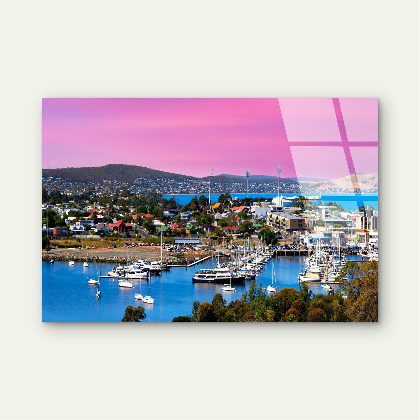 Hobart Bellerive Marina Pink Sunset Acrylic Glass Printing Wall Art Australian Made Quality