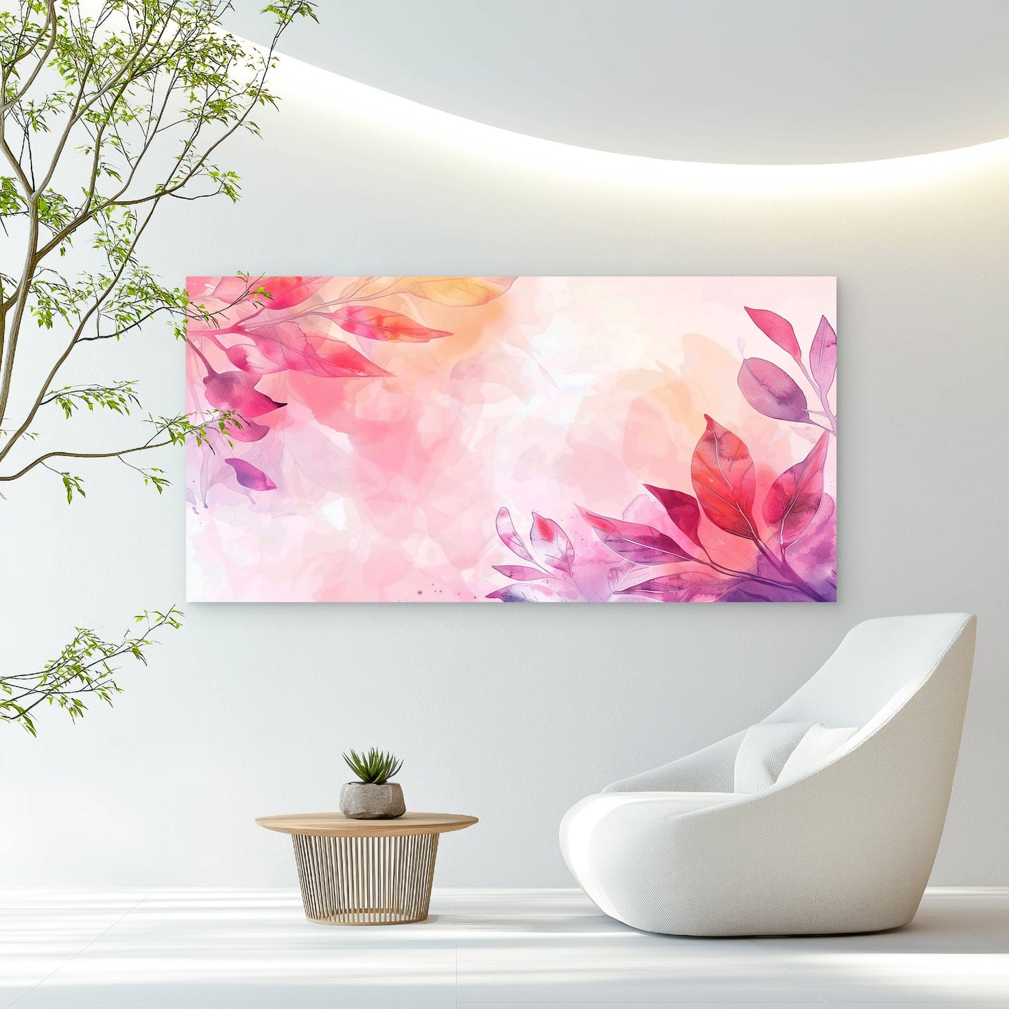 Pink Watercolor Botanical Art Wall Art Canvas Office Home Room Framed 120x60cm - Bella Home Decor