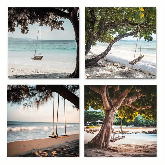 4pcs Beach Swin Modern Elegant Wall Art Canvas Framed