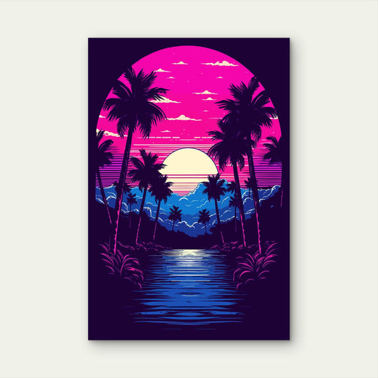 Neon Horizon Framed by Palm Silhouettes 40x60cm Metal Print Ready to Hang