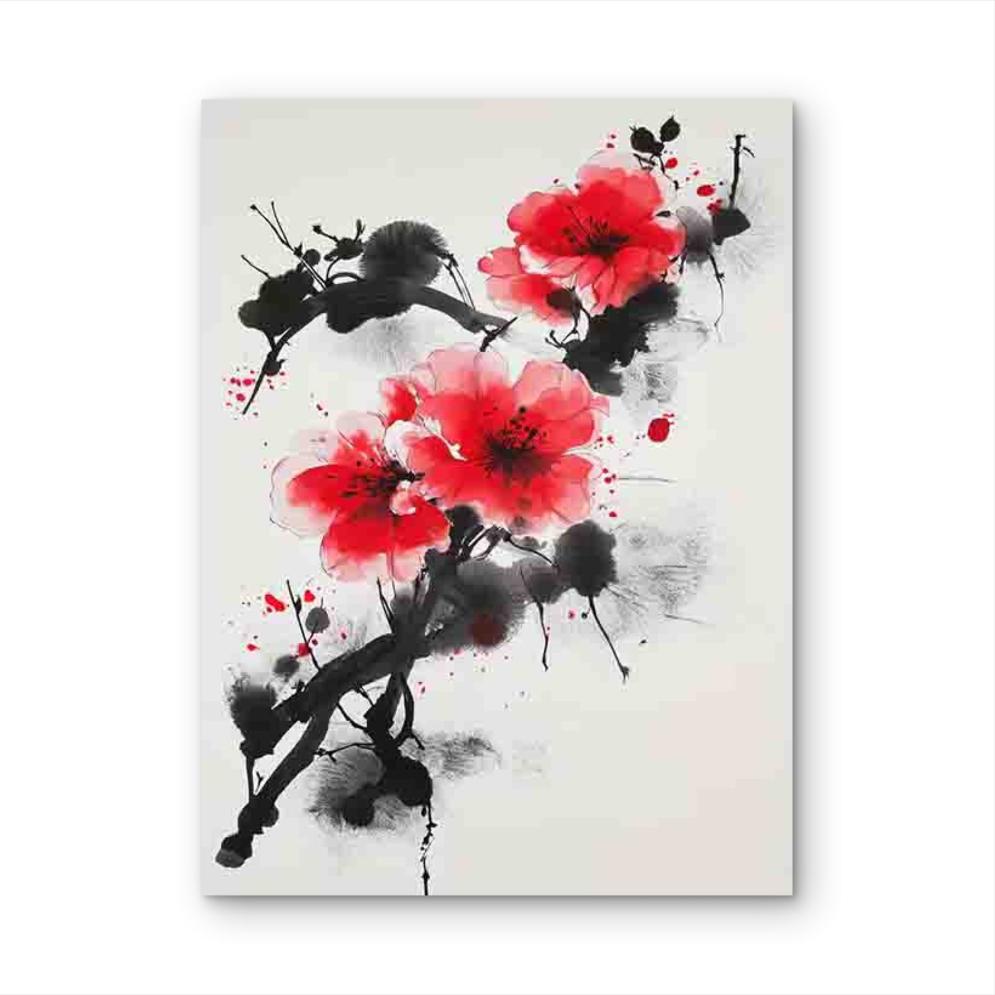 Vibrant Red Flowers with Black Strokes 60x90cm Metal Print Ready to Hang