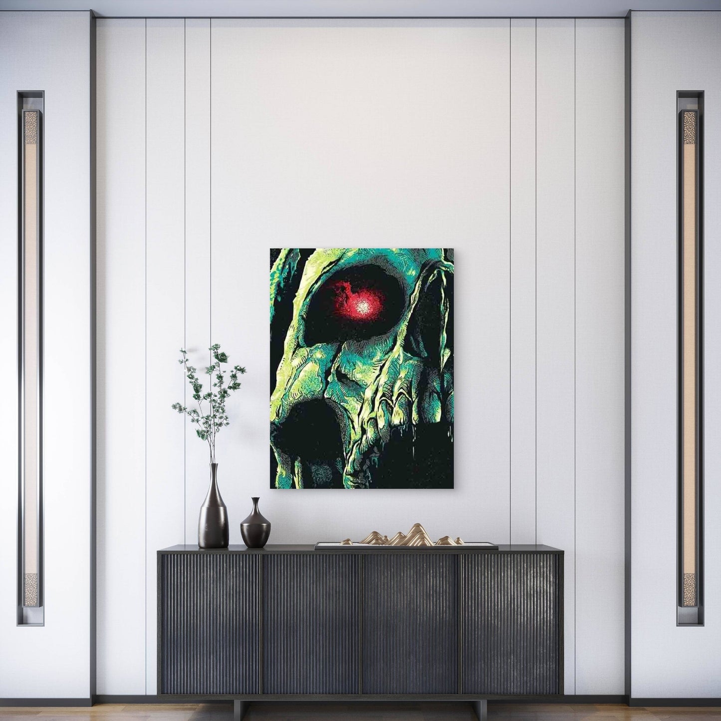 Skull with Red Eyes Metal Print Ready to Hang - Bella Home Decor