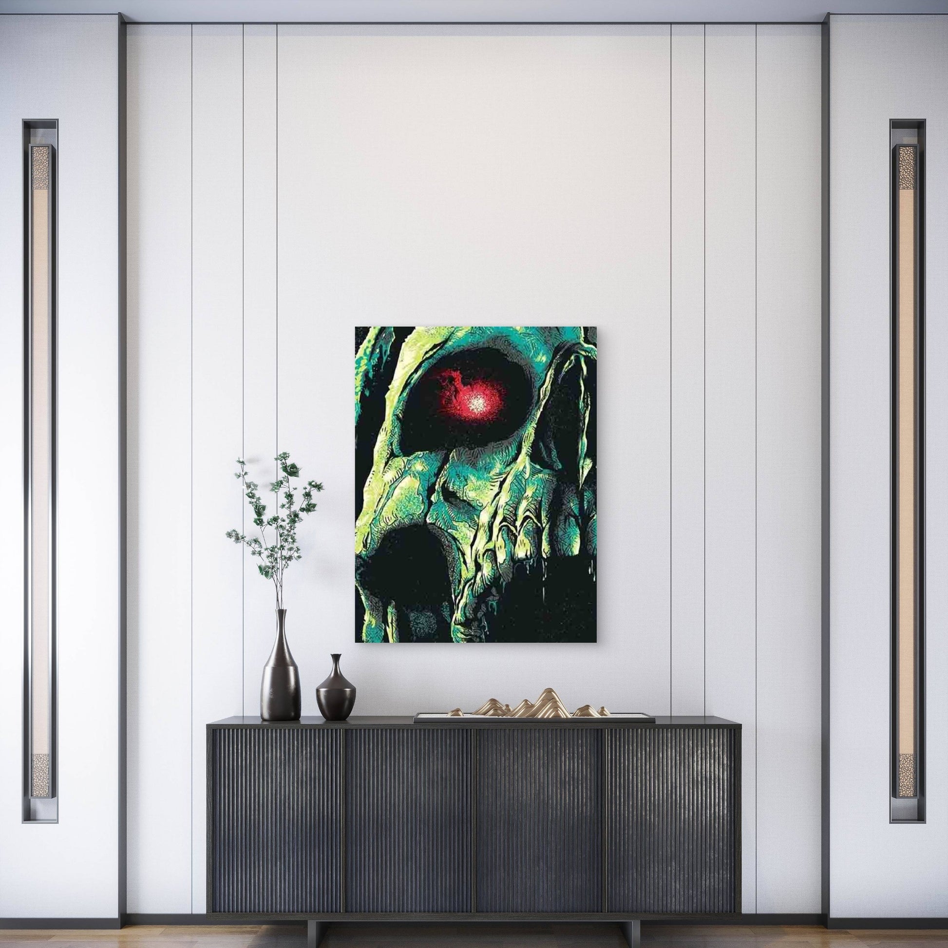 Skull with Red Eyes Metal Print Ready to Hang - Bella Home Decor