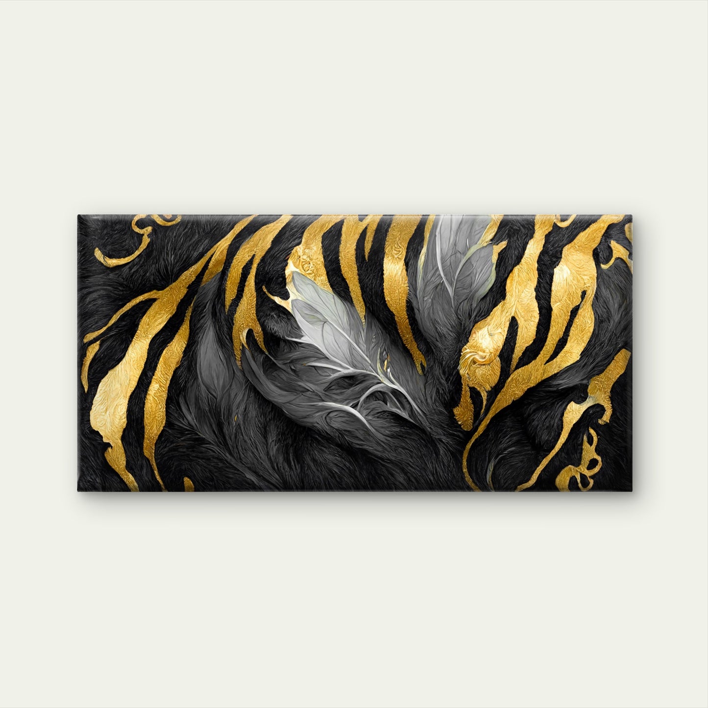 Modern Black Gold Tiger Stripe Wall Art Canvas Office Home Room Framed 120x60cm
