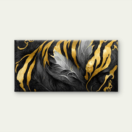 Modern Black Gold Tiger Stripe Wall Art Canvas Office Home Room Framed 120x60cm