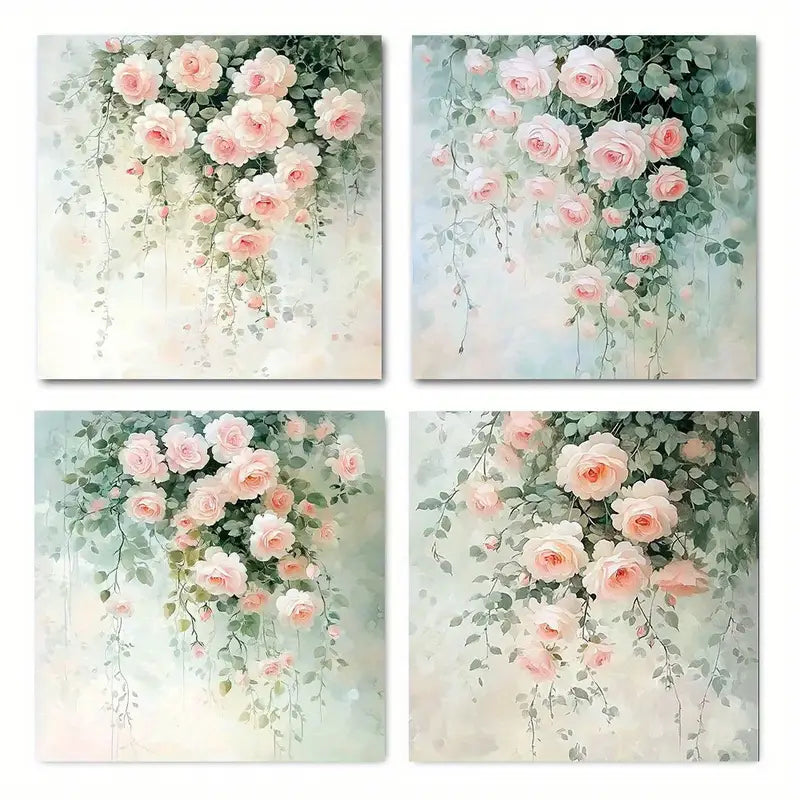 4pcs  Print Pink Roses Picture Modern  Wall Art Canvas Framed