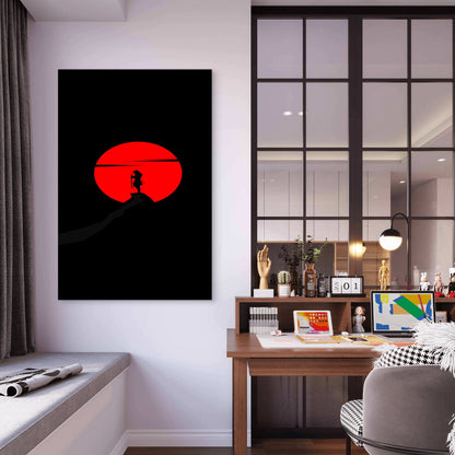 Crimson Solstice Silhouette Warrior 40x60cm Metal Print Ready to Hang