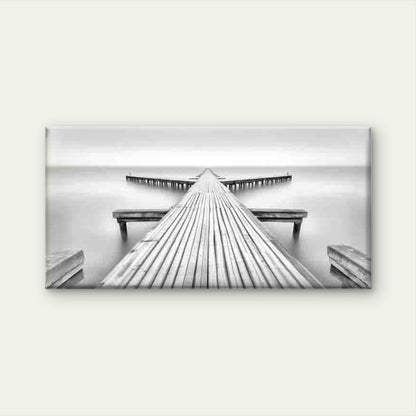 Wooden Pier Seascape Wall Art Canvas Office Home Room Framed 120x60cm