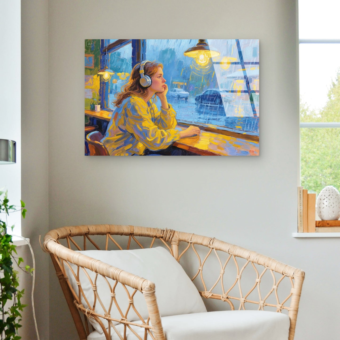 Rainy Day Cafe Window Painting Acrylic Glass Printing Wall Art Australian Made Quality
