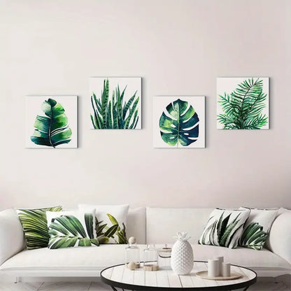 4pcs Tropical Plant Wall Art - Green Monstera Wall Art Canvas Framed