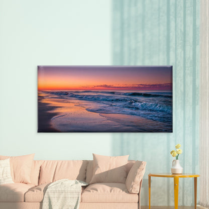 Pink Ocean Waves Beach Wall Art Canvas Office Home Room Framed 120x60cm