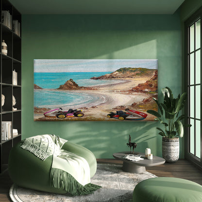 Vintage Beach Karting Street Wall Art Canvas Office Home Room Framed 120x60cm