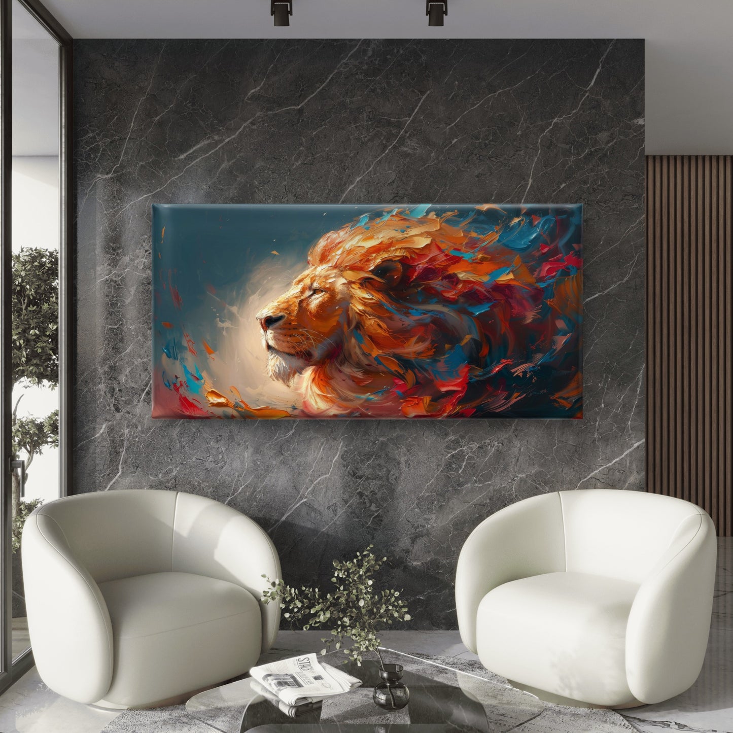 Abstract Lion Oil Painting Wall Art Canvas Office Home Room Framed 120x60cm