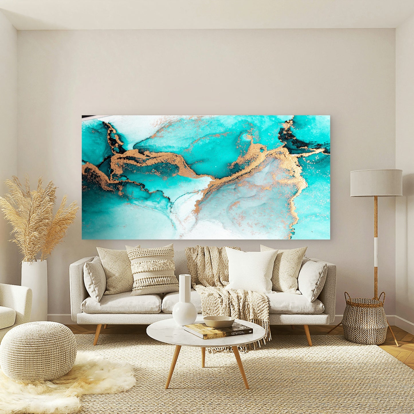 Ocean Blue Gold Marble Art Wall Art Canvas Office Home Room Framed 120x60cm