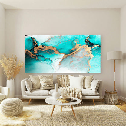 Ocean Blue Gold Marble Art Wall Art Canvas Office Home Room Framed 120x60cm